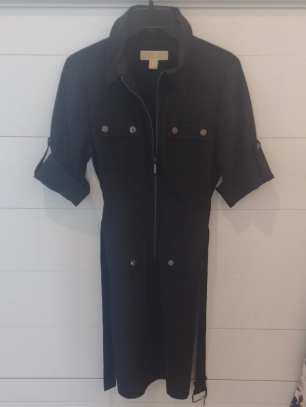 Black Zip-Front Utility Shirt Dress Michael Kors Size Small